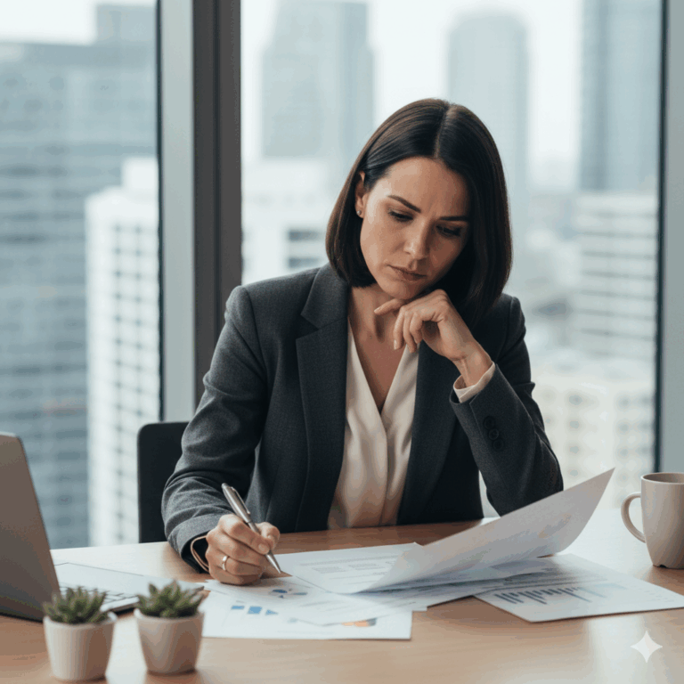 Woman reviewing business documents